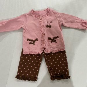 Miniwear vintage baby girl matching pant set size 6/9 months